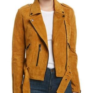 Bagatelle Nyc suede leather tan orange black zipper bike moto jacket